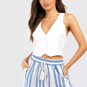 Femmes de haute qualité 100% matériau respirant taille haute décontracté Bermuda dernier style avec motif à rayures - Product Image 3