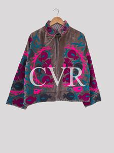 เสื้อโค้ทกำมะหยี่ปักลายดอกไม้ คอจีน แขนยาว ไซส์ใหญ่ สไตล์โบฮีเมียน สำหรับผู้หญิง เสื้อคลุมลำลองสำหรับฤดูหนาว - Product Image 1