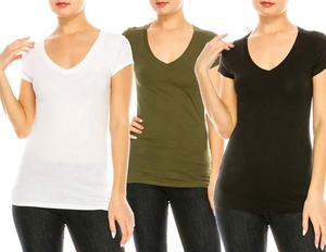 100% algodón 140 GSM Camiseta de manga corta con cuello en V para mujer OEM FÁBRICA DE Bangladesh - Product Image 1