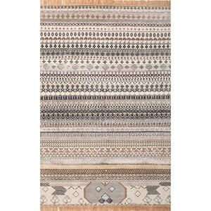 Tapis Manchaha en laine et soie de bambou noués à la main, couleur ivoire, épaisseur 10 mm, motif géométrique abstrait, rectangulaire, modèle pour couloir - Les-2563 pour la maison - Product Image 1