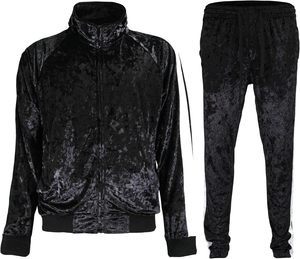 Conjunto Deportivo Unisex de Terciopelo Negro, Manga Larga, Cierre con Cordón, Estilo Casual para Correr, Color Sólido, Bolsillos Laterales, Corte Regular, Invierno - Product Image 1