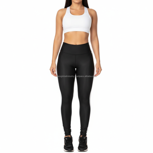 Ensemble de sport noir et blanc OEM personnalisé pour femme, ensemble de yoga avec bordure contrastante, soutien-gorge de sport à col rond et leggings taille haute, 2 pièces pour la gym - Product Image 1
