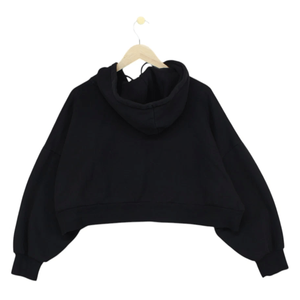 Women's <b>Black</b> <b>Cropped</b> Pullover Hoodie <b>Jumper</b> Breathable Cotton Fleece Sweatshirt Top for Winter Streetwear - Product Image 2