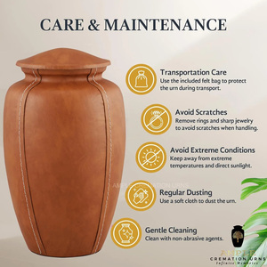 Urna de cremación de aluminio envuelta en cuero marrón elegante grande 220 cu de capacidad urnas de cremación hechas a mano - Product Image 6