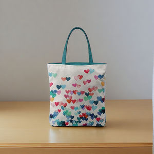 Lightweight Sturdy Construction <b>Canvas</b> <b>Tote</b> <b>Bag</b> Colorful Heart Pattern Reusable Beach Shopping <b>Bag</b> Comfortable Shoulder Handles - Product Image 1