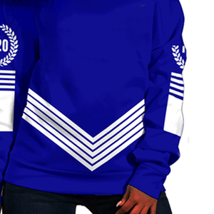 Greek Sorority Off-Shoulder Top-Sudadera de manga larga con hombros caídos en azul y blanco, suéter de mujer estilo Sorority para mujer - Product Image 5