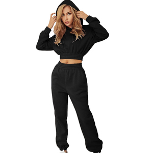 Chándal largo de dos piezas de lana unisex de talla grande con capucha y logotipo personalizado, chándal para correr, entrenamiento, fitness, sólido, informal de invierno - Product Image 3