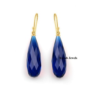 High Quality 925 Sterling Silver Drop <b>Earrings</b> Long Dangle Design Iolite <b>Quartz</b> Gemstone Gold Plated Handmade Wedding Jewelry - Product Image 1