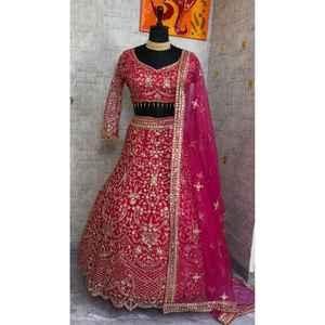 BD lance un Lehenga Choli en tissu souple de qualité supérieure, évasé sur 4 mètres, moderne, pour les occasions spéciales, réversible avec Can-Can - Product Image 1