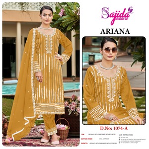 Elegante pesado indio pakistaní Organza mostaza Salwar traje bordado trabajo exclusivo étnico fiesta boda Festival desgaste mujeres - Product Image 3