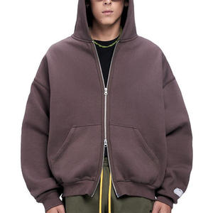 Sudadera con capucha con cremallera recortada personalizada de alta calidad de gran tamaño de peso pesado 100% algodón invierno doble cremallera diseño bordado en blanco - Product Image 1