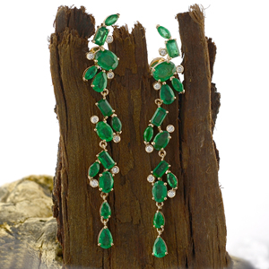 Pendientes de Oro Sólido de 18K para Mujer con Diamante Natural y Esmeralda, Elegantes y Largos, Regalo para Bodas y Fiestas - Product Image 2