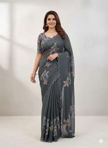 Sari de Organza Gris Metálico de Diseño para Mujer - Product Image 2