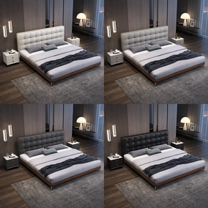 Vintage Style Fuge Genuine Leather Modern Storage Solid Teak Wood Luxury Foldable Soft <b>Bed</b> <b>Double</b> <b>Bed</b> - Product Image 5