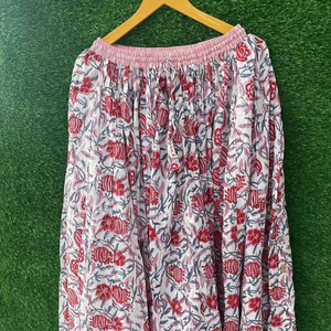 Handmade Boho <strong>Hippie</strong> Maxi <strong>Skirt</strong> in Cotton Casual Summer Beach Cover with Lotus Block Print Gypsy Tiered Night Wear for <strong>Women</strong>