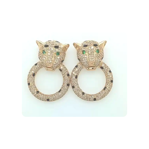 Pendientes Pantera de diseñador de oro de 14 quilates con diamantes creados en laboratorio y conjuntos de joyería de moda con detalles de esmalte - Product Image 4