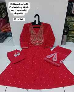 Ensemble Salwaar Kameez Anarkali pour femmes de style ethnique indien avec dupatta, broderie, pour mariage, fête festive, Kurti et pantalon - Product Image 4