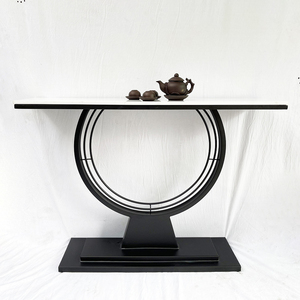 Contemporary Modern Living Room <b>Console</b> <b>Table</b> with Stone Top and <b>Round</b> Iron Frame - Product Image 3