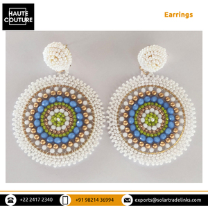 Impresionante colección de pendientes hechos a mano con cuentas, pendientes de fiesta hechos a mano con cuentas de marfil azul y verde, redondos - Product Image 2