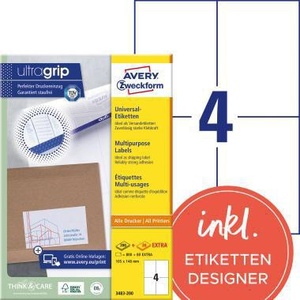 เอเวอรี่ ซเว็คฟอร์ม อัลตร้ากริป 105 X 148 มม. ป้ายกระดาษสีขาวแบบไม่สามารถถอดออกได้ กระดาษสำนักงานอเนกประสงค์ 880 ป้าย/แพ็ค - Product Image 1