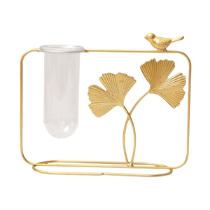 Florero de tubo de vidrio hidropónico con diseño de hoja 2025, Metal con soporte de decoración de boda, precio al por mayor, planta de jarrón de hierro de lujo - Product Image 1