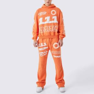 Logo personnalisé Ensembles survêtement pour hommes Jogger Veste à capuche Pantalon de survêtement évasé et sweat à capuche Boxy Ensemble survêtement 2 pièces pour hommes - Product Image 6