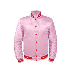 Chaqueta universitaria de satén de alta demanda Estilo vintage Serigrafía Ropa de calle Tipo de cierre de botón Chaqueta de bombardero transpirable para hombres - Product Image 5