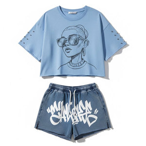 Conjunto de Playa de Secado Rápido para Hombre, Camiseta con Estampado Gráfico y Pantalones Cortos Resistentes al Agua, Ropa de Verano para Vacaciones, Natación y Surf, Azul Tropical - Product Image 1