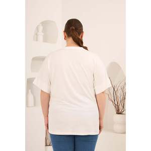 Chemise à col mandarin, grande taille, boutonnée, couleur écru - Product Image 4