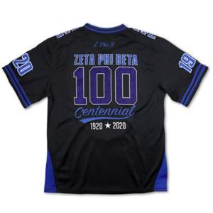ZPB Centennial Football Jersey - Black & <b>Royal</b> <b>Blue</b> | 100% Polyester Zeta Phi Beta 100th Anniversary Jersey with Logos & Shields - Product Image 4