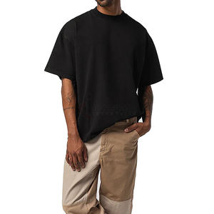 T-shirt ample surdimensionné noir personnalisé en gros pour hommes, coton de haute qualité, streetwear, design à épaules tombantes - Product Image 3