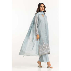 Ensemble de dupatta en coton bleu ciel à rayures Zari pour femmes, accessoire essentiel - Product Image 3