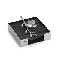 Porte-mouchoirs design en aluminium moulé couleur argent brillant poli, style moderne, motif fleurs fantaisie HI-34161