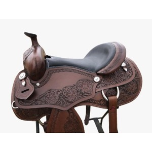 Selle de cheval occidentale en cuir de couleur marron 100%, ensemble de sacoches de cheval à baril occidental avec accessoires assortis - Product Image 1