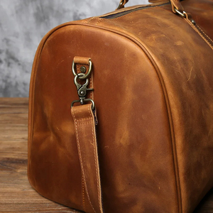 Sac de voyage pliable en cuir véritable léger avec grande capacité et fermeture éclair, sac de voyage durable - Product Image 6