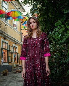 Robe bohème Amelia longueur mollet, tissage à la main en coton pur, style décontracté, occasionnel - Product Image 6