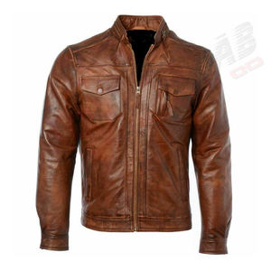 Streetwear homme vintage col montant veste en cuir marron manteau moto PU simili cuir broderie vêtements d'extérieur d'hiver - Product Image 3