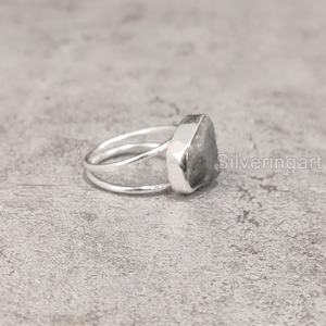 Bijoux en pierre brute Bague pour femme Pierre précieuse Labradorite brute naturelle Pierre de naissance Double bande Bijoux de Noël Bague en argent sterling 925 - Product Image 4