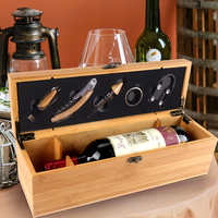 Boîte cadeau en bambou personnalisée pour vin avec ensemble d'accessoires, boîte d'emballage personnalisée pour une bouteille de vin, vente en gros