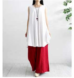 <b>White</b> & Red Combination <b>for</b> Women Western Designer Sleeveless Cotton Clothing - Product Image 2