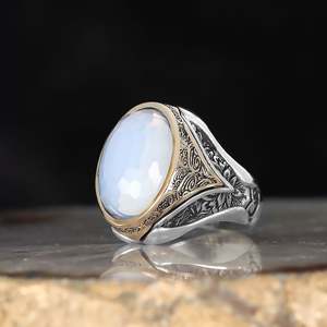 Anillo Azuris de Alta Calidad Estilo Otomano en Plata de Ley 925 para Hombre, Joyería de Moda con Piedra de Ágata Yemenita Natural, Hecho en Turquía - Product Image 2