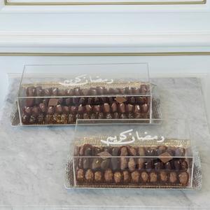 Lot de 2 plateaux de service en fer et acrylique pour chocolat avec poignées Design de luxe Idéal pour mariage Hôtel Dessert et affichage de la date - Product Image 1