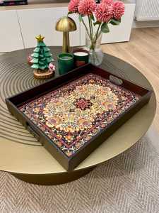 Plateau de service artisanal en bois Art Déco avec travail Meena, forme personnalisée pour la maison, la cuisine, la table à manger, utilitaire décoratif - Product Image 5