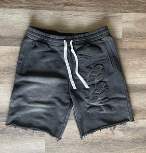 Ropa de calle estilo Raw Hem 3D Puff Print Vintage Shorts 100 algodón Sweat Shorts Sun Faded Acid Wash Shorts para hombres - Product Image 3