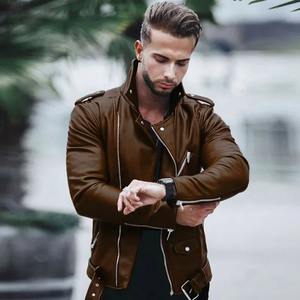 Blouson bombardier en peau de mouton véritable marron pour homme Blouson moto en toile de cuir - Product Image 5