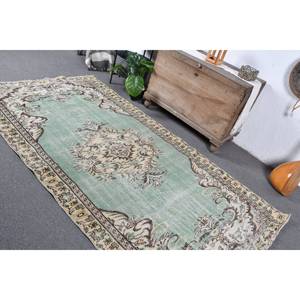 Tapis turc vintage 4.7 x 8.5ft vert beige laine Patchwork Design support en Latex pour la maison vivant chevet style rectangulaire-Tabriz - Product Image 4
