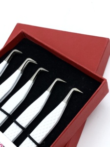 Pince à épiler pour cils GETUP BROSONS IMPEX, nouveau style, revêtement en poudre blanche, pointe diamantée, anti-magnétique, 90 degrés, pointe argentée, vente en gros - Product Image 6