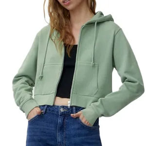 Top corto transpirable para mujer, sudaderas con capucha de lana de manga larga, Sudadera con capucha para mujer, Top corto sólido personalizado, Sudadera con capucha de lana - Product Image 2