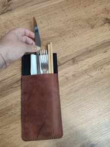 Genuine Leather Luxury Durable Waterproof Shockproof Cutlery Holder Roll Utensil <b>Organizer</b> for Dining <b>Travel</b> Wholesale LCH-0011 - Product Image 2