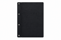 Protège-menu DIVRIS DRL-115B en cuir PU noir pour restaurants et hôtels – Couleur et taille personnalisables, capacité multi-pages